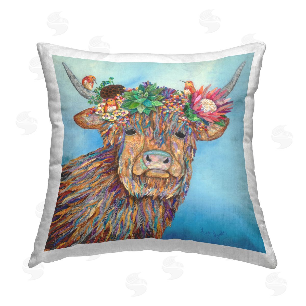 Abstract Hues Cow Flower Crown Decorative Printed Pillow, Home Decor by Lisa Morales