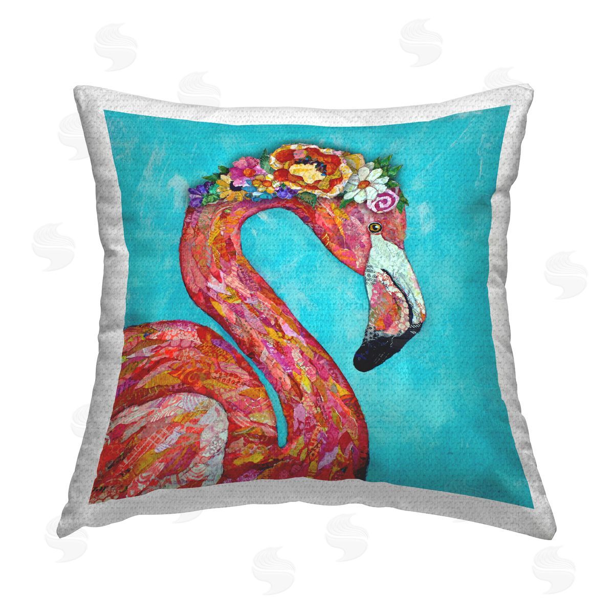 Bold Pink Flamingo Floral Garland Outdoor Printed Pillow, Home Decor by Lisa Morales