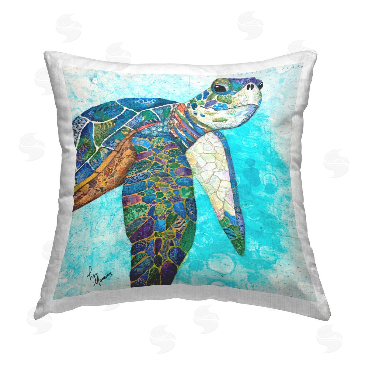 Abstract Mosaic Sea Turtle Decorative Printed Pillow, Home Decor by Lisa Morales