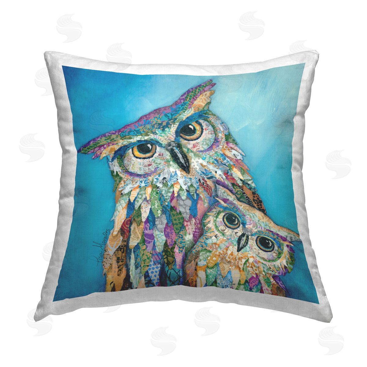 Owl Family Abstract Pattern Decorative Printed Pillow, Home Decor by Lisa Morales