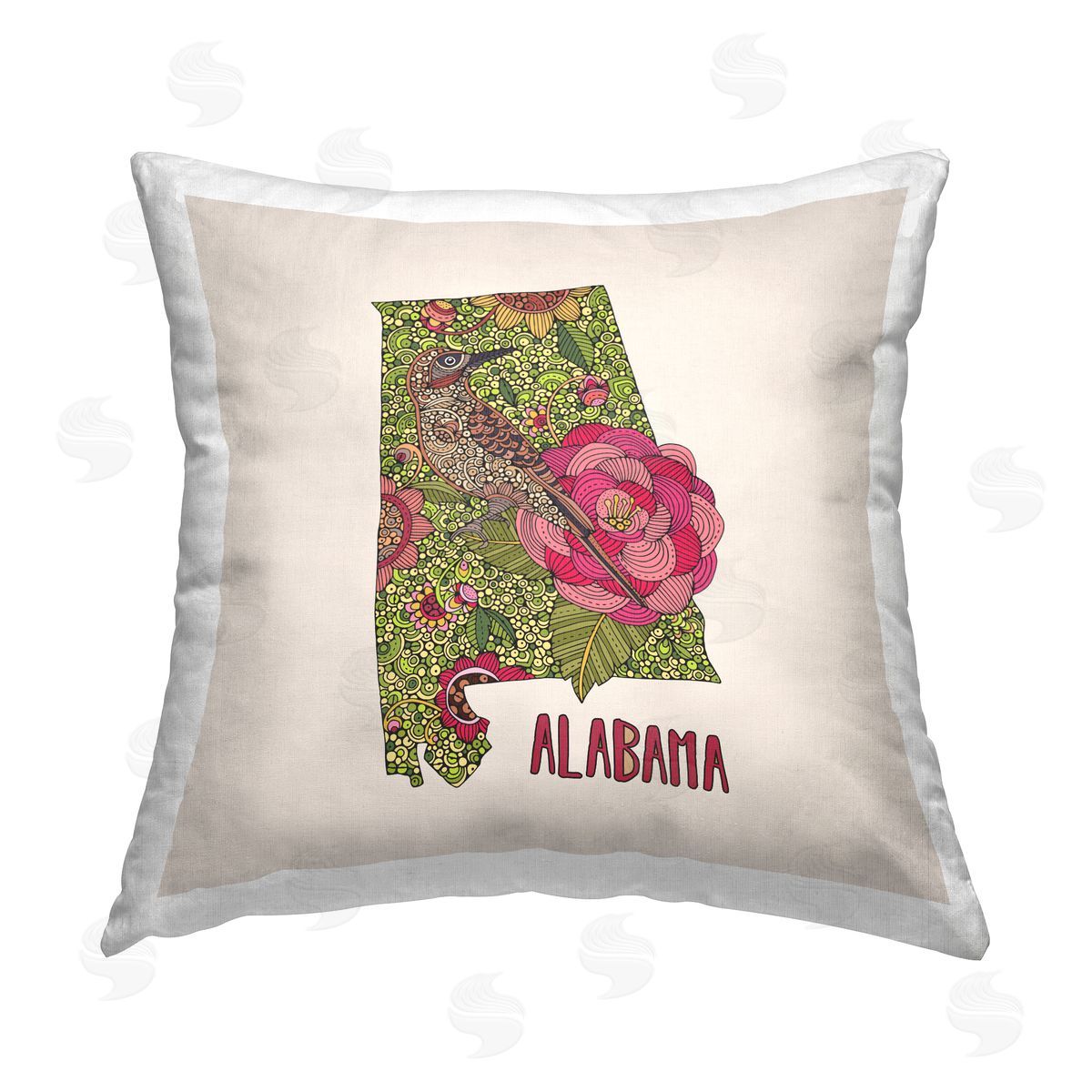 Alabama Camellia Flower Bird Decorative Printed Pillow, Home Decor by Valentina Harper