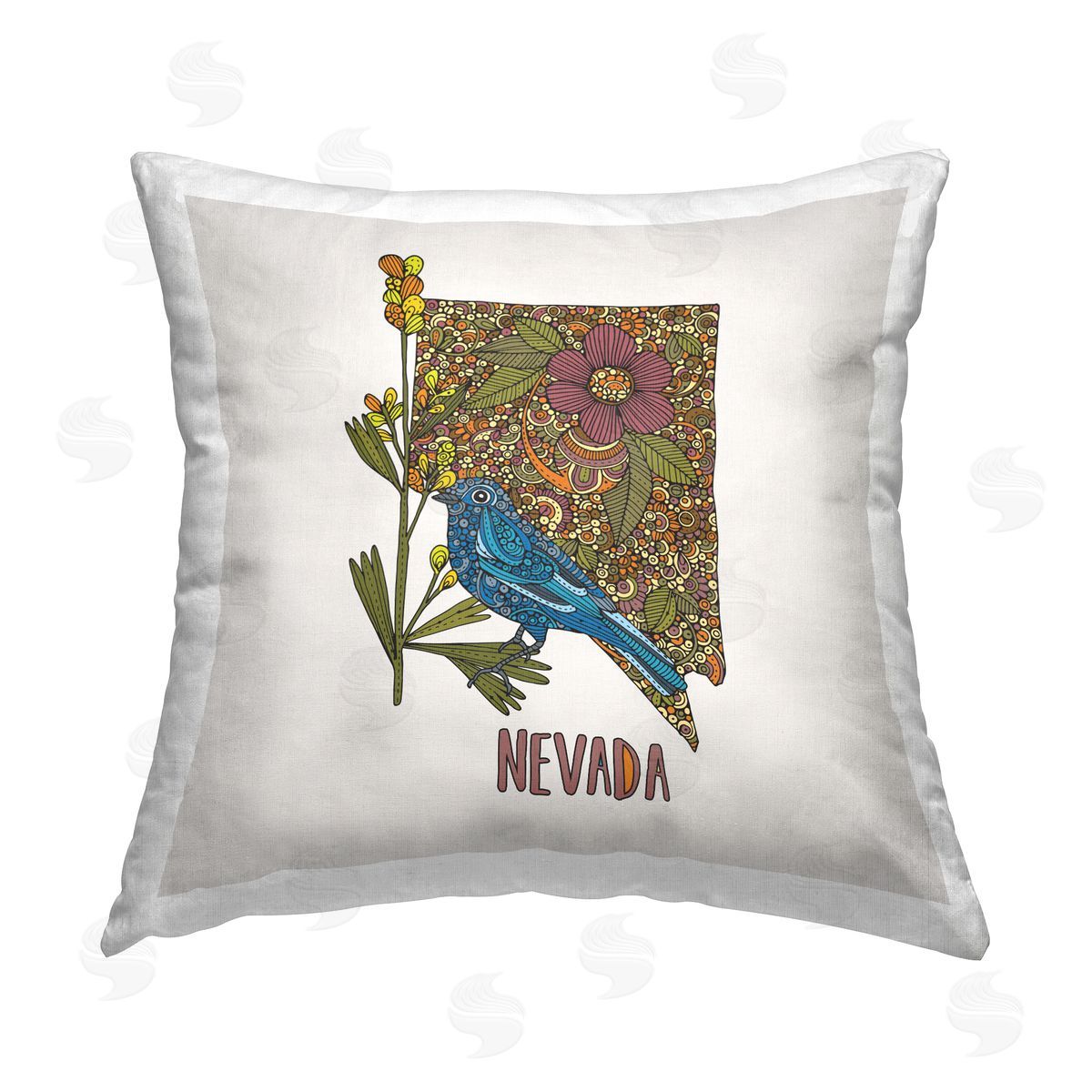 Nevada State Bluebird Florals Decorative Printed Pillow, Home Decor by Valentina Harper
