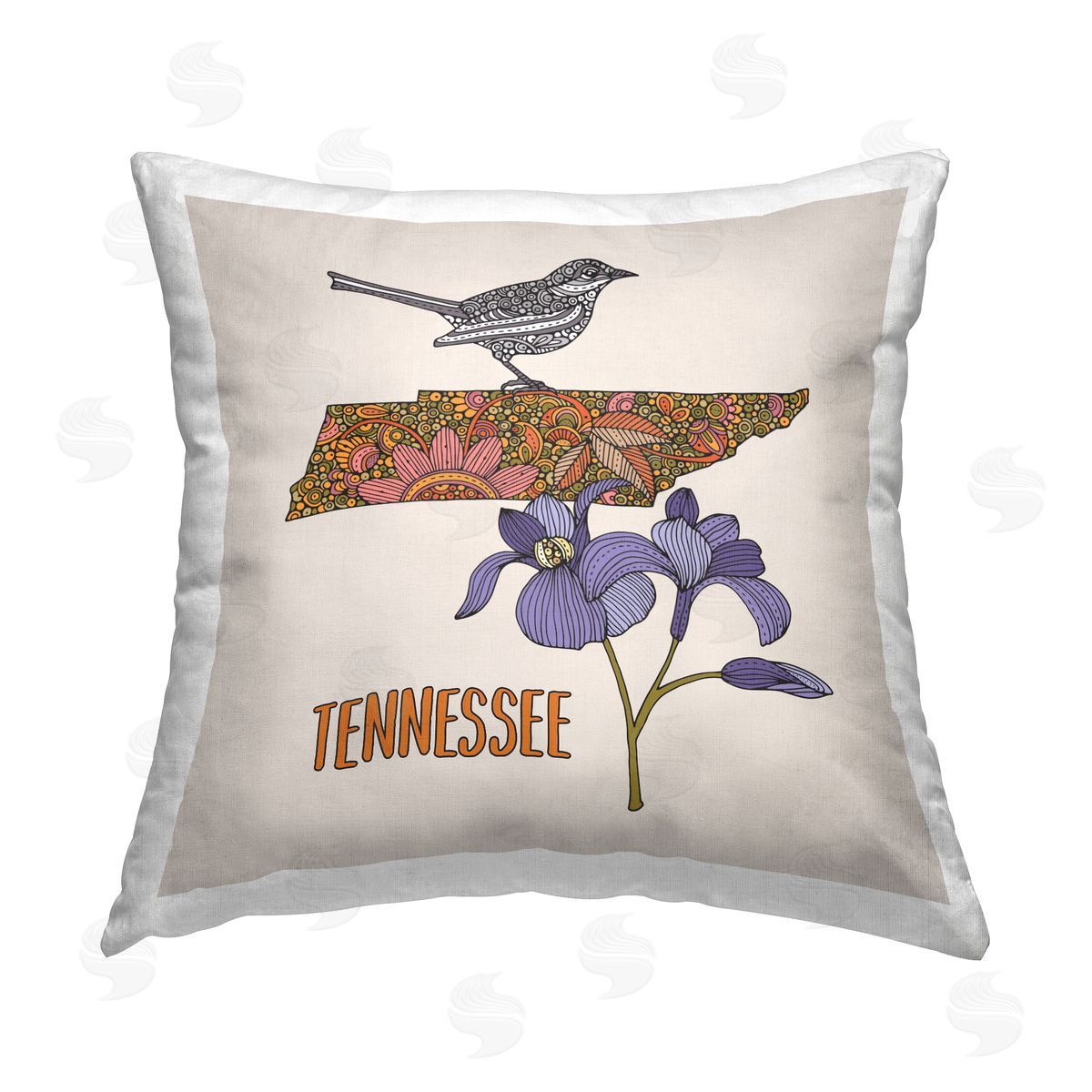 Tennessee Detailed Floral Pattern Decorative Printed Pillow, Home Decor by Valentina Harper