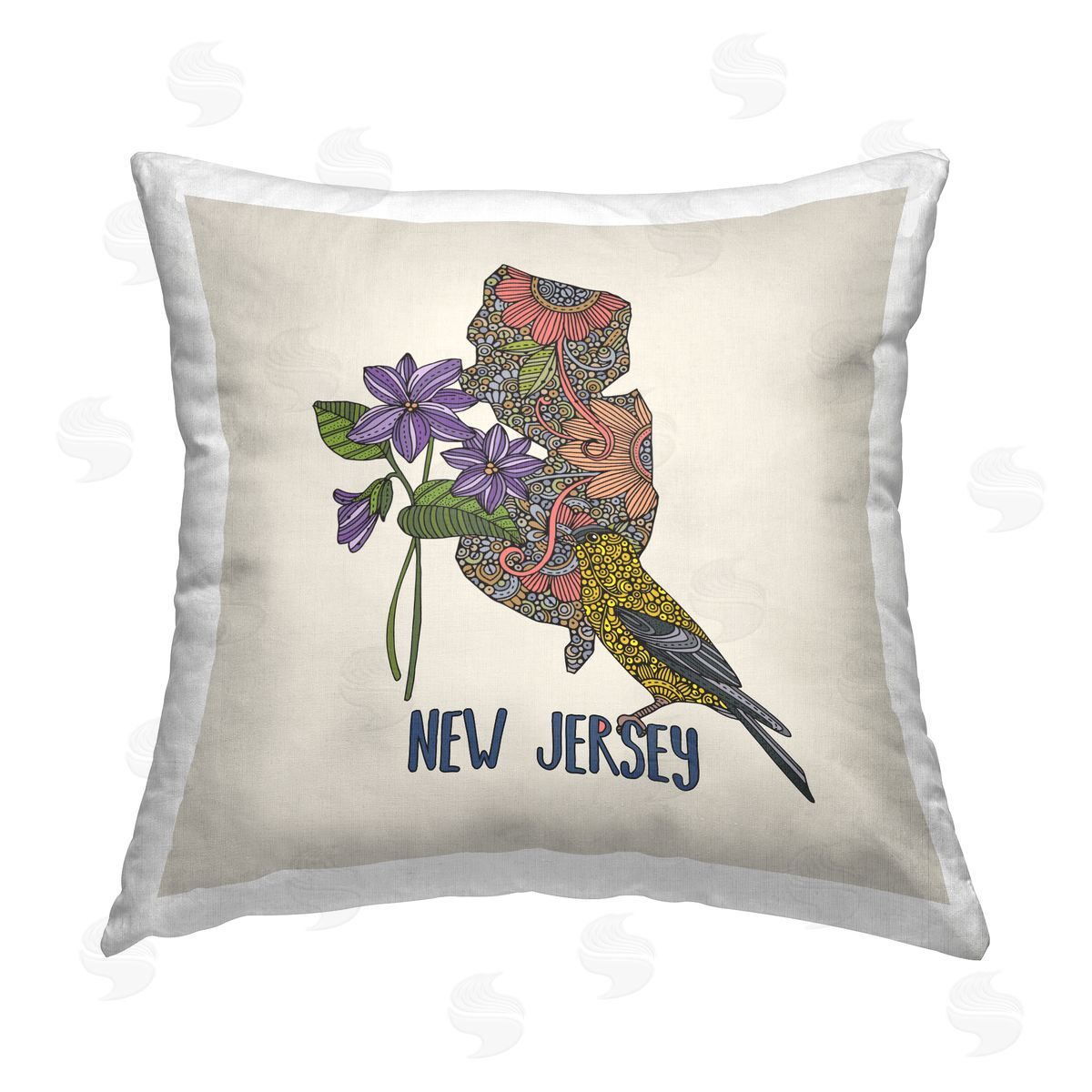 New Jersey Goldfinch Bird Floral Decorative Printed Pillow, Home Decor by Valentina Harper