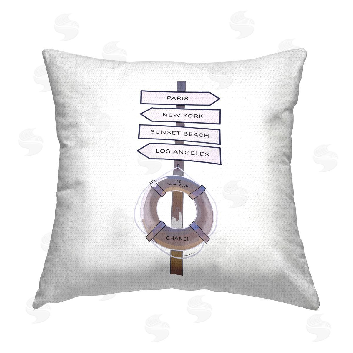 Nautical Sign Glam Destinations Outdoor Printed Pillow, Home Decor by Amelia Noyes