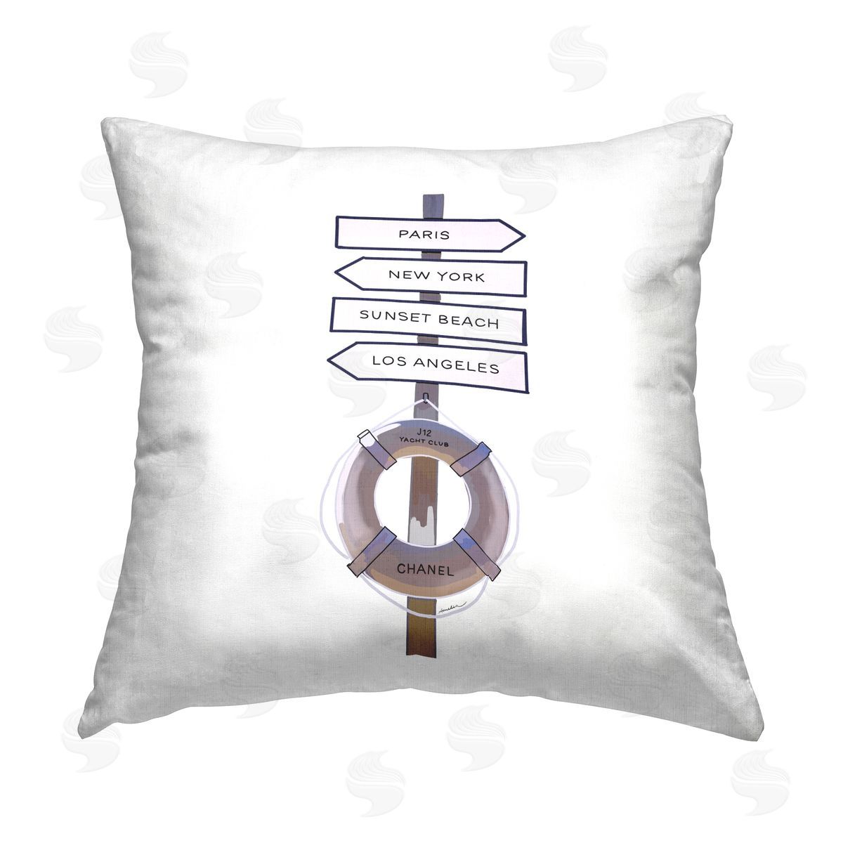 Nautical Sign Glam Destinations Decorative Printed Pillow, Home Decor by Amelia Noyes