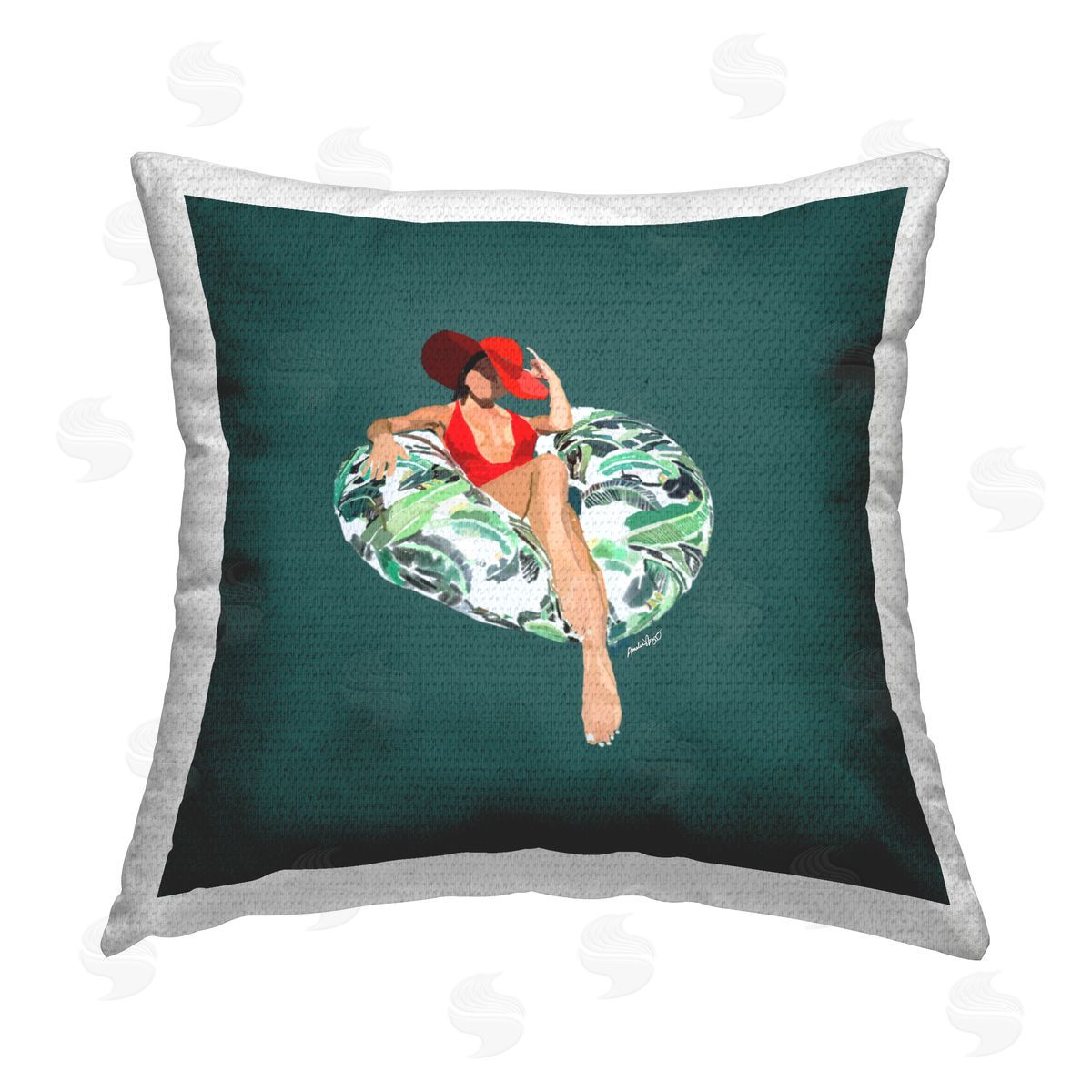 Chic Stylish Woman Pool Float Outdoor Printed Pillow, Home Decor by Amelia Noyes