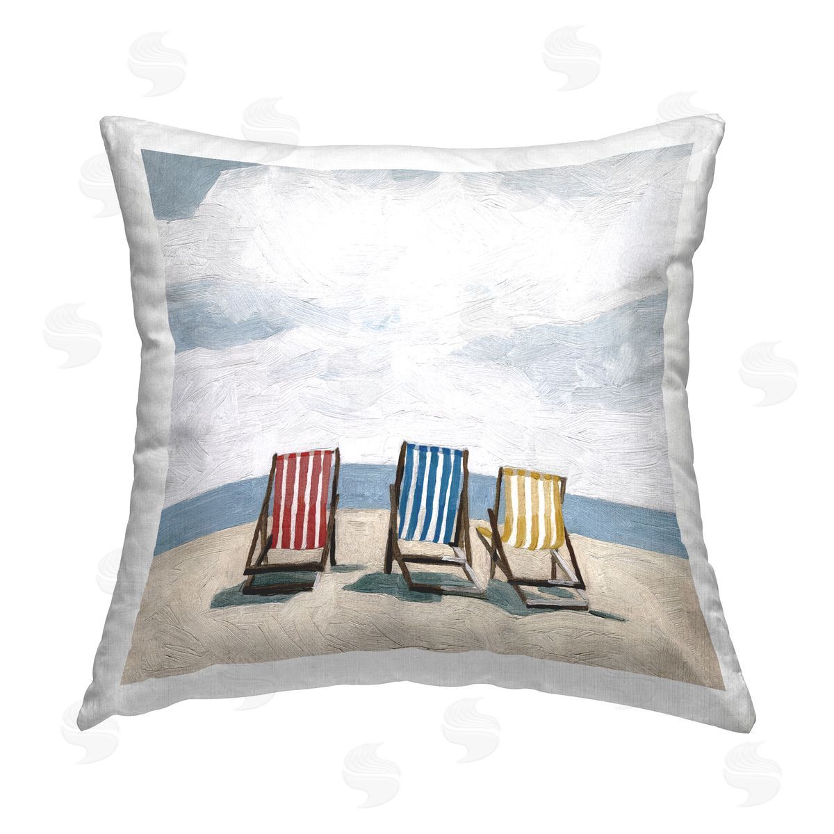 Summer Beach Chair Primaries Shore Decorative Printed Pillow, Home Decor by Emma Scarvey