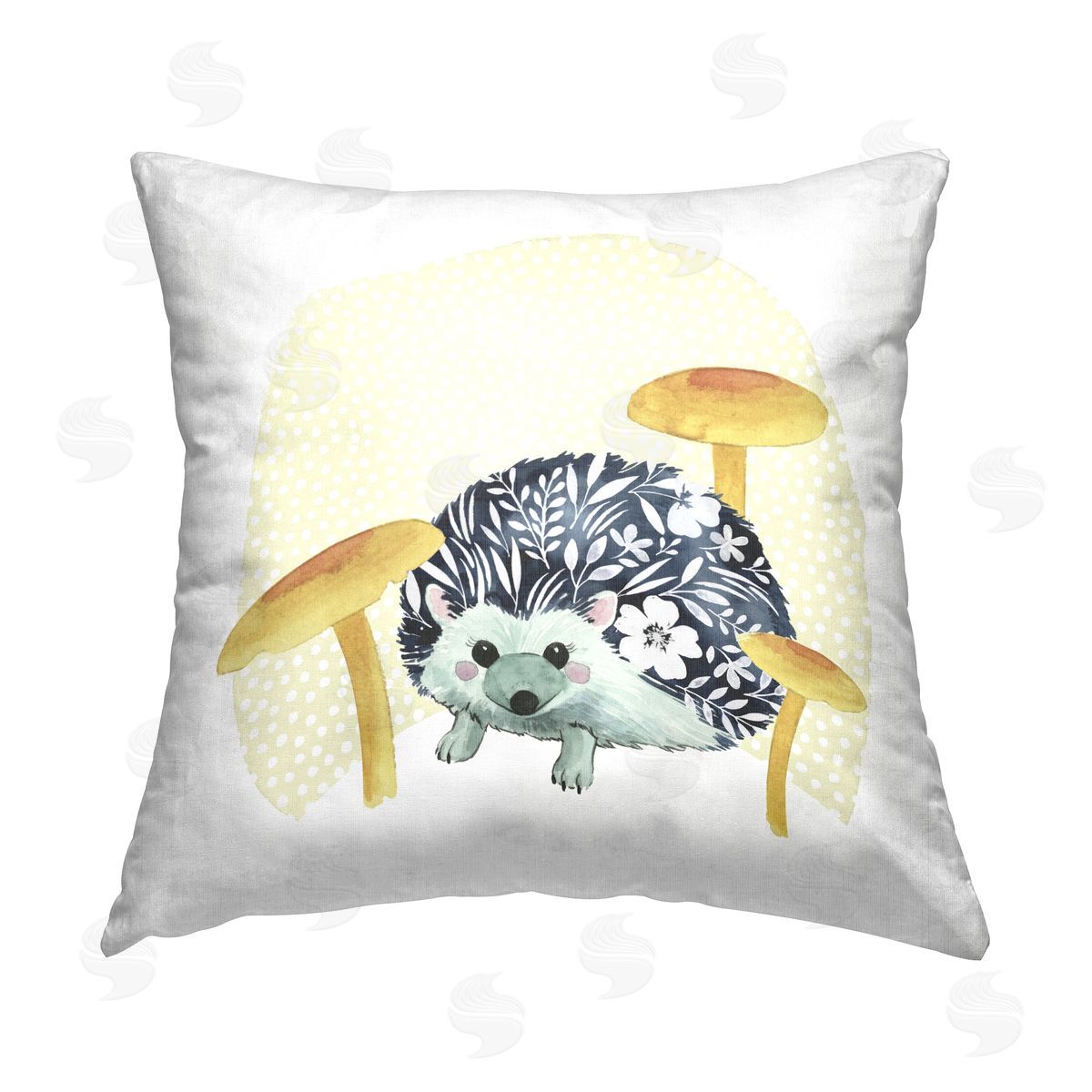 Floral Hedgehog Mushrooms Nature Decorative Printed Pillow, Home Decor by Grace Popp