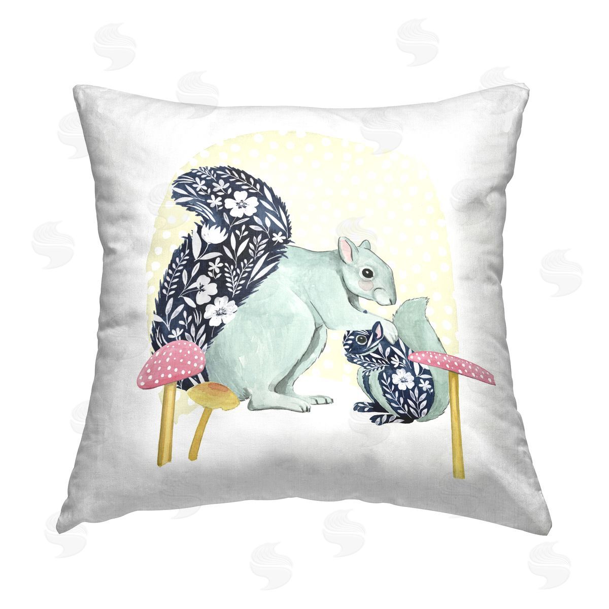 Patterned Squirrels and Mushrooms Decorative Printed Pillow, Home Decor by Grace Popp