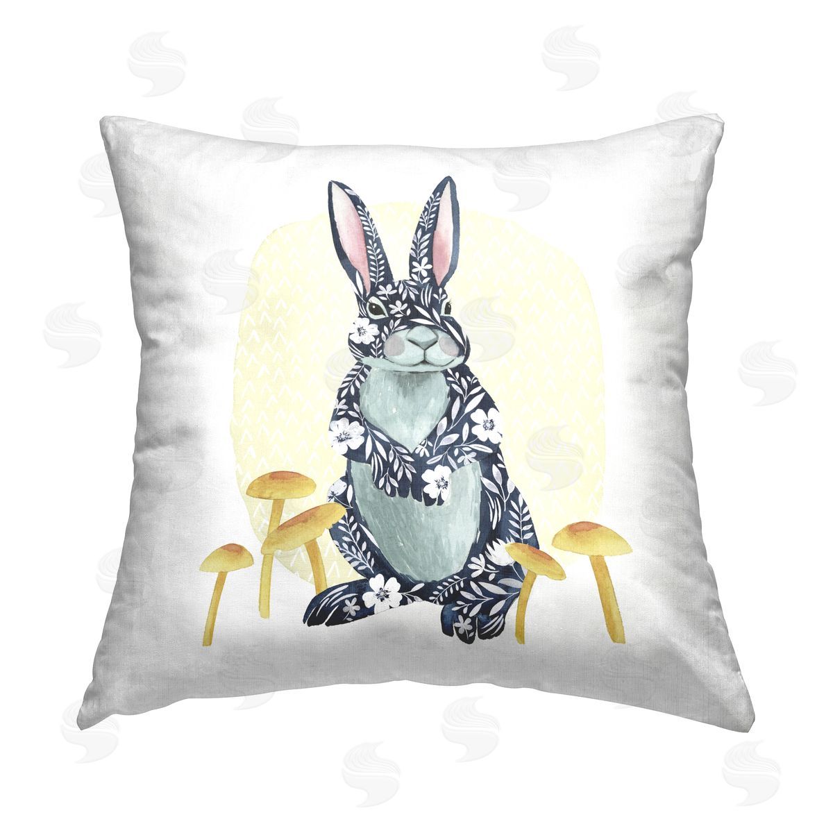 Floral Patterned Rabbit Decorative Printed Pillow, Home Decor by Grace Popp