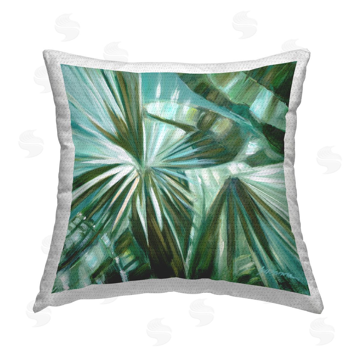 Teal Abstract Botanical Leaves Outdoor Printed Pillow, Home Decor by Suzanne Wilkins