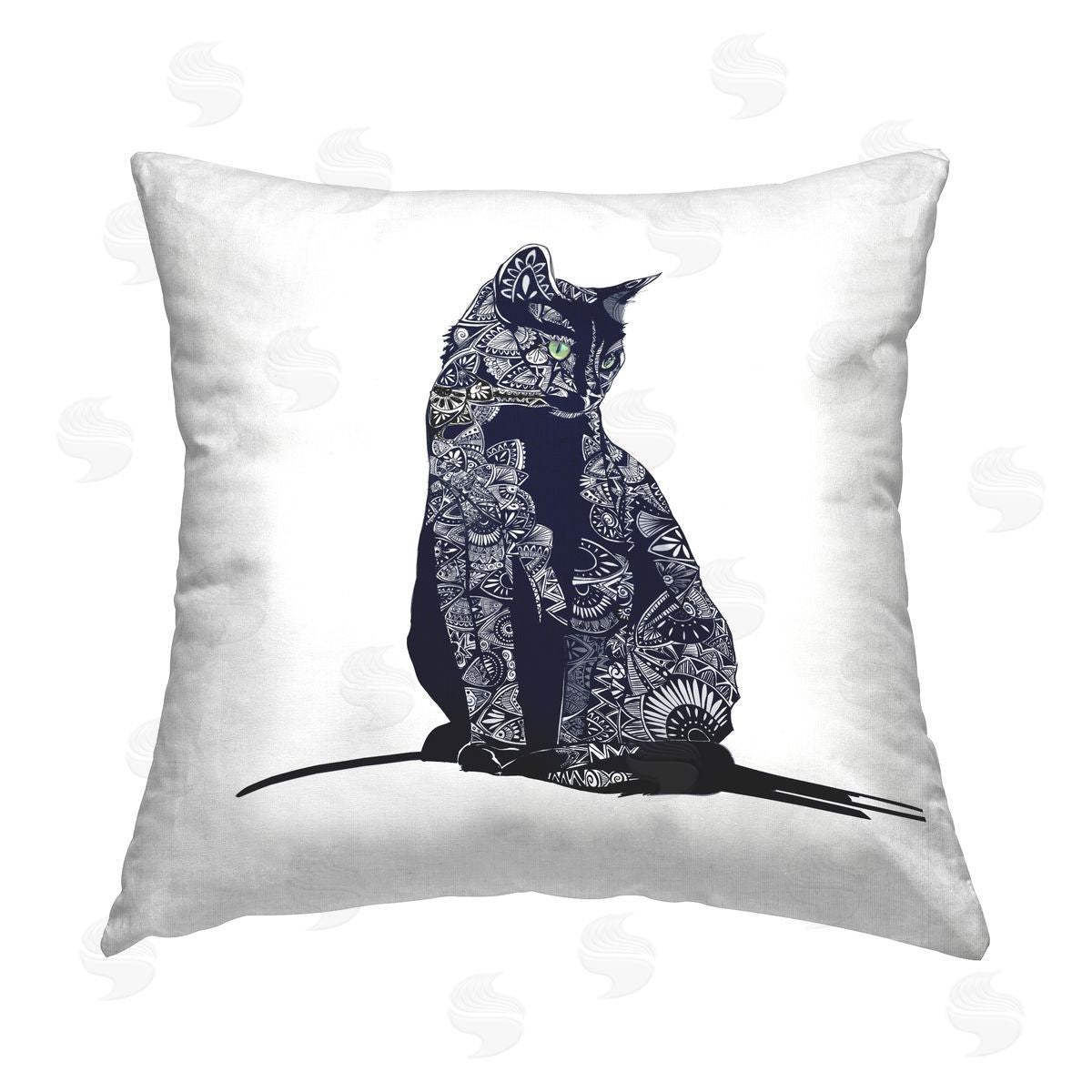Fractal Pattern Black Cat Decorative Printed Pillow, Home Decor by Emily Kalina