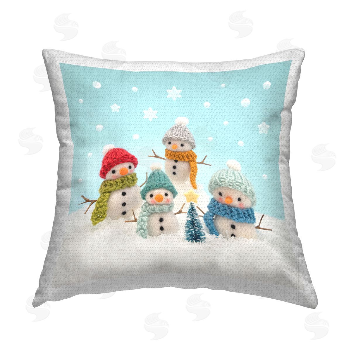 Winter Snowmen and Snowflakes Outdoor Printed Pillow, Home Decor by Lemon & Sugar