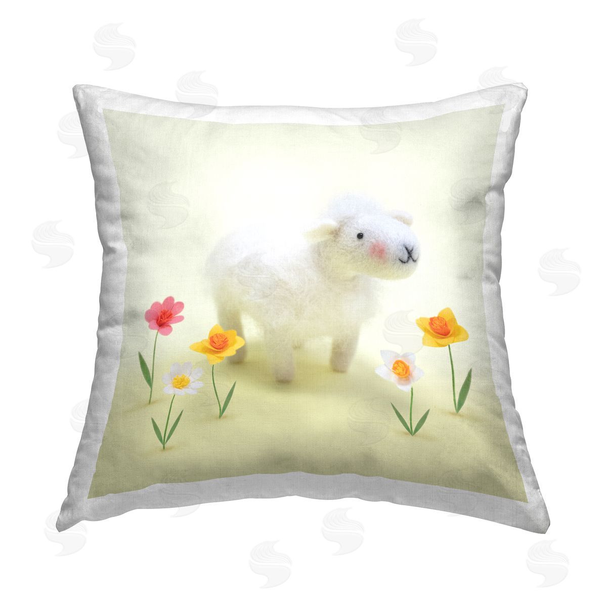 Spring Lamb Yellow Daffodils Decorative Printed Pillow, Home Decor by Lemon & Sugar