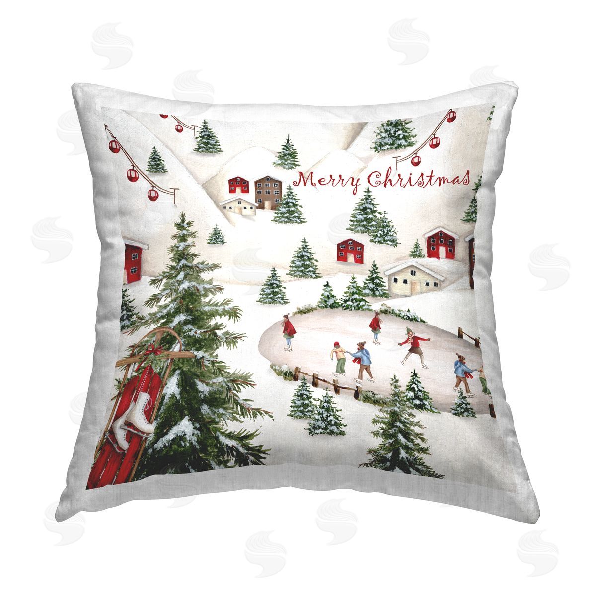 Merry Christmas Winter Skating Decorative Printed Pillow, Home Decor by Emma Leach