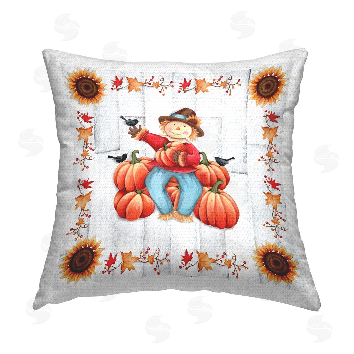 Happy Scarecrow Pumpkin Harvest Outdoor Printed Pillow, Home Decor by Emma Leach