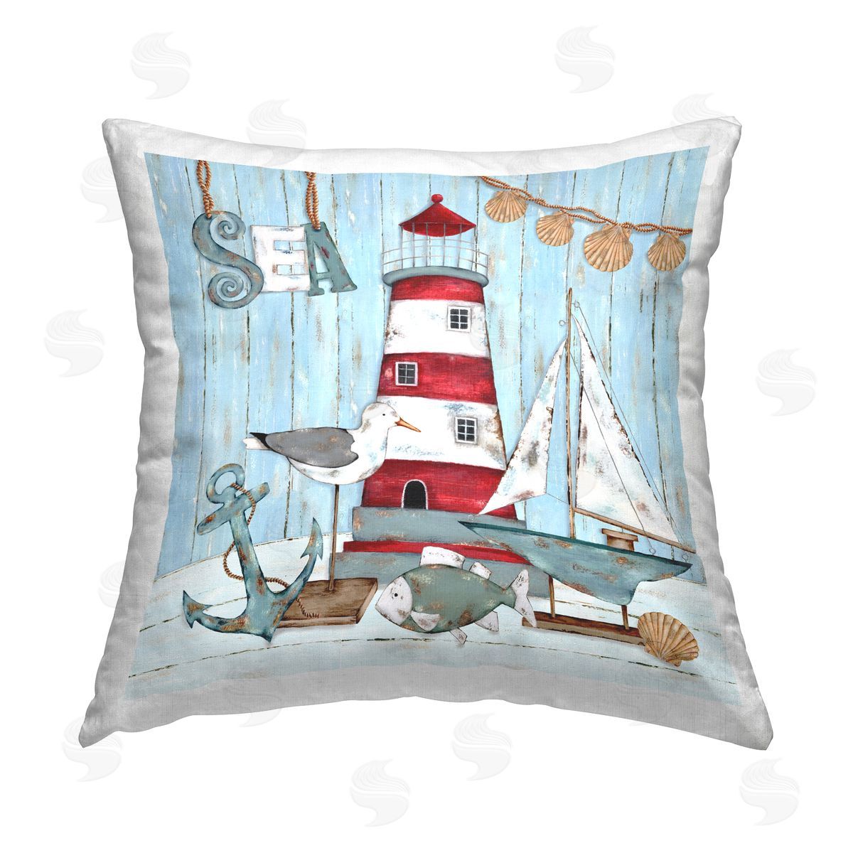 Sea Nautical Lighthouse Boat Anchor Decorative Printed Pillow, Home Decor by Emma Leach