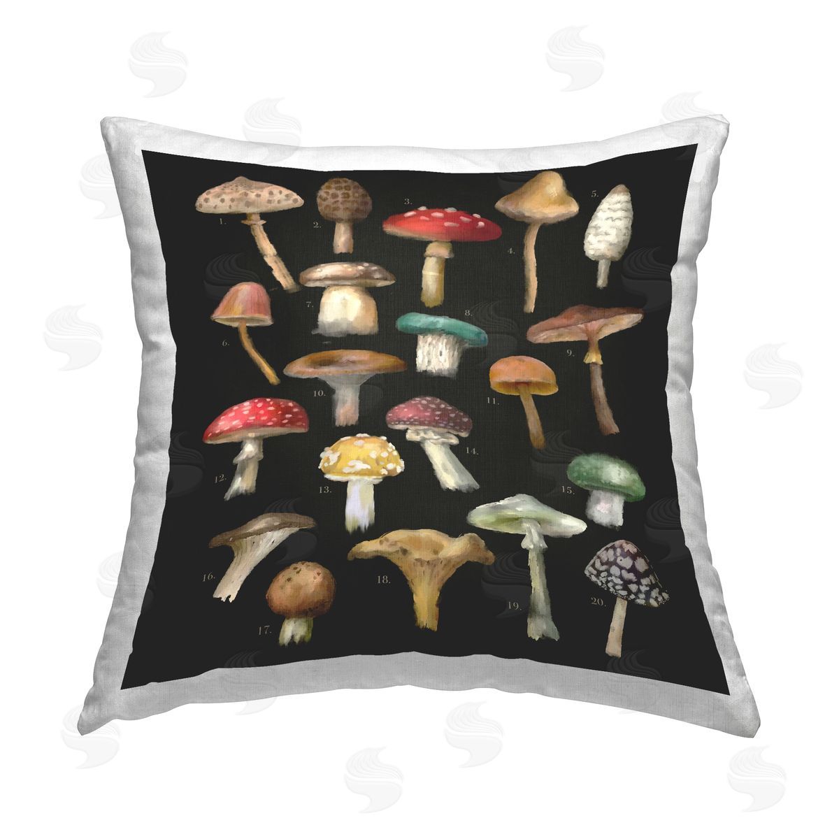 Mushrooms Species Diagrams Nature Decorative Printed Pillow, Home Decor by Amylee Weeks