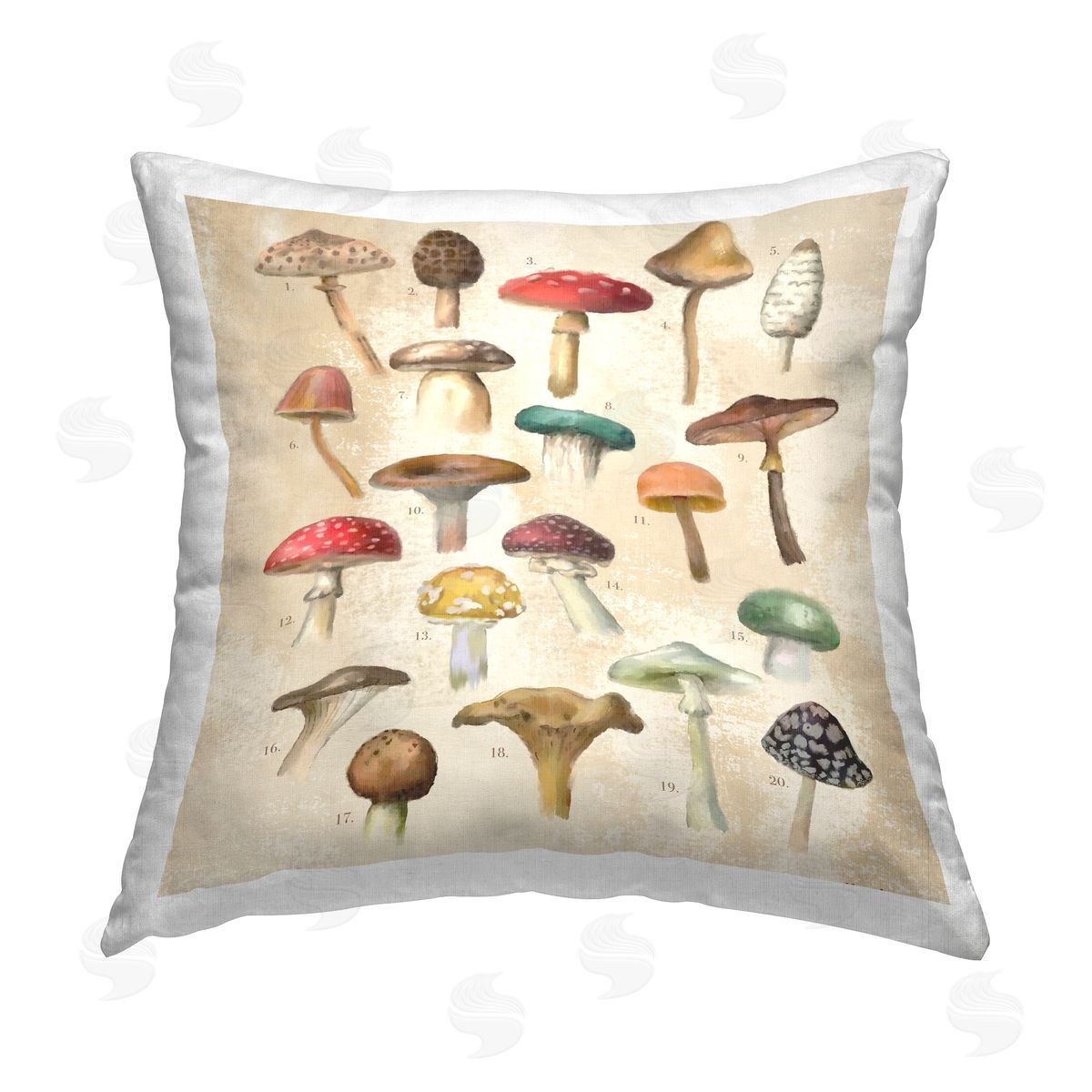 Vintage Mushroom Species Study Decorative Printed Pillow, Home Decor by Amylee Weeks