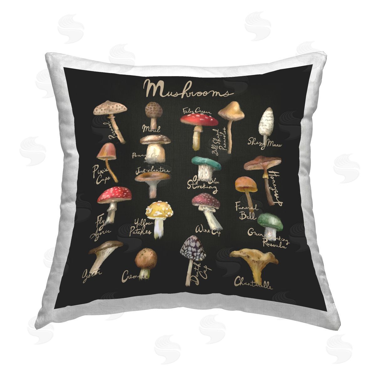 Various Mushroom Types Botanicals Decorative Printed Pillow, Home Decor by Amylee Weeks