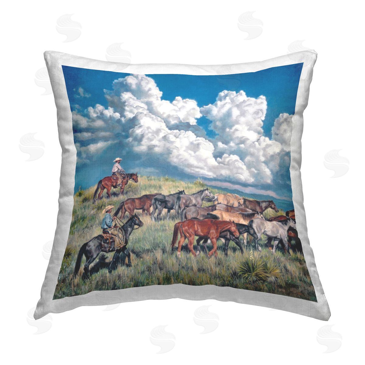 Western Cowboy Horse Landscape Decorative Printed Pillow, Home Decor by David Graham