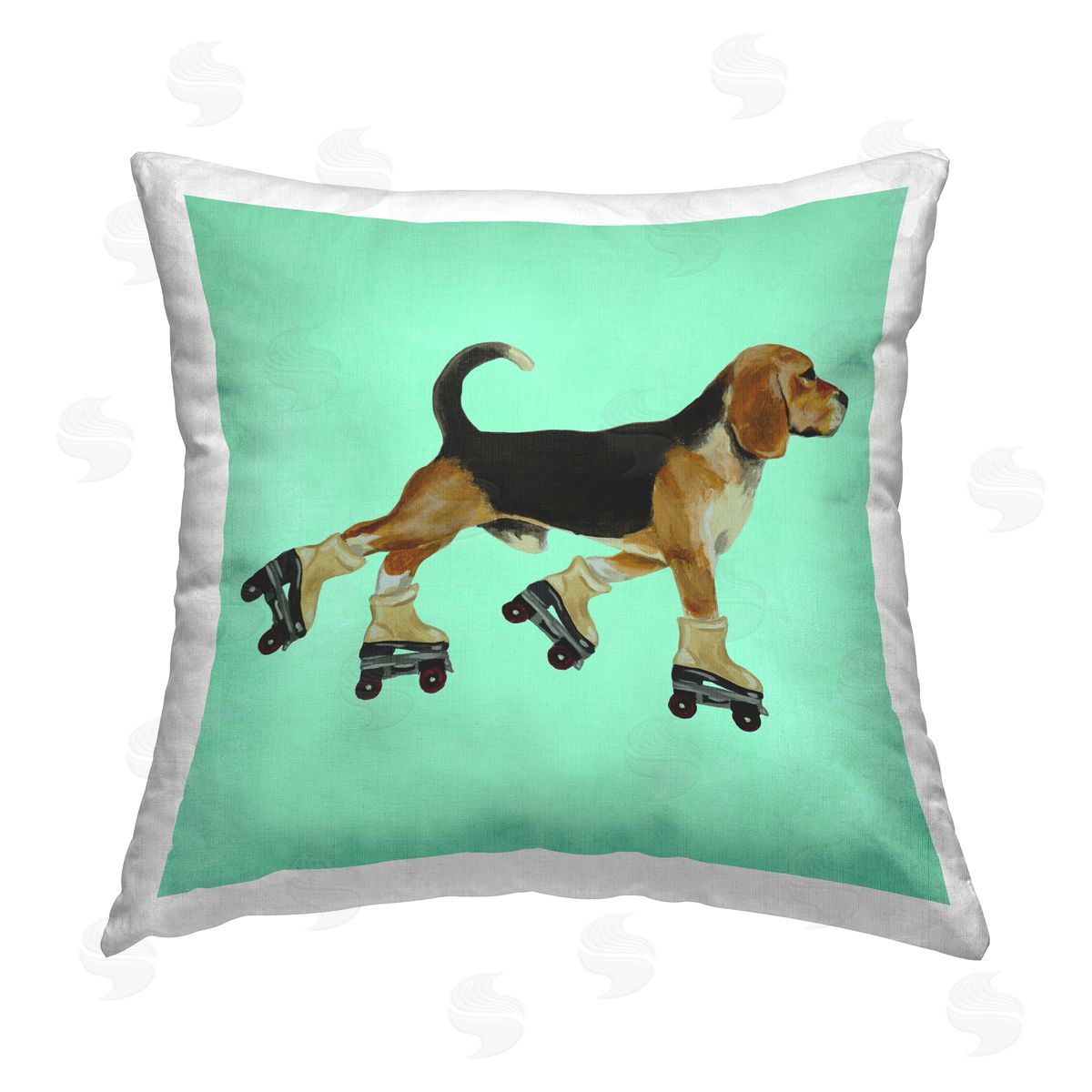 Funny Beagle In Roller Skates Decorative Printed Pillow, Home Decor by Coco de Paris