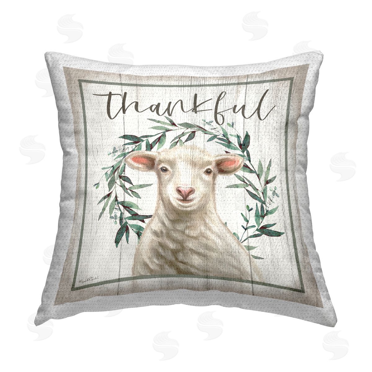 Thankful Phrase Rustic Lamb Outdoor Printed Pillow, Home Decor by Elizabeth Tyndall
