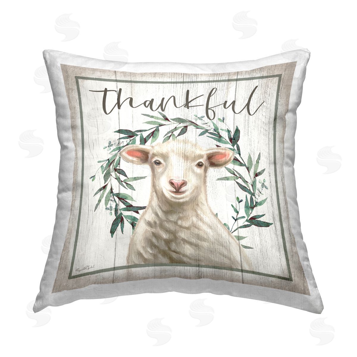 Thankful Phrase Rustic Lamb Decorative Printed Pillow, Home Decor by Elizabeth Tyndall