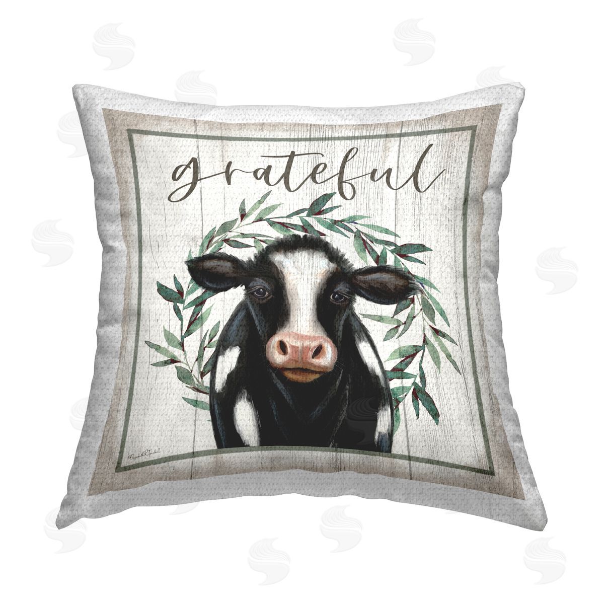 Grateful Phrase Rustic Cow Outdoor Printed Pillow, Home Decor by Elizabeth Tyndall