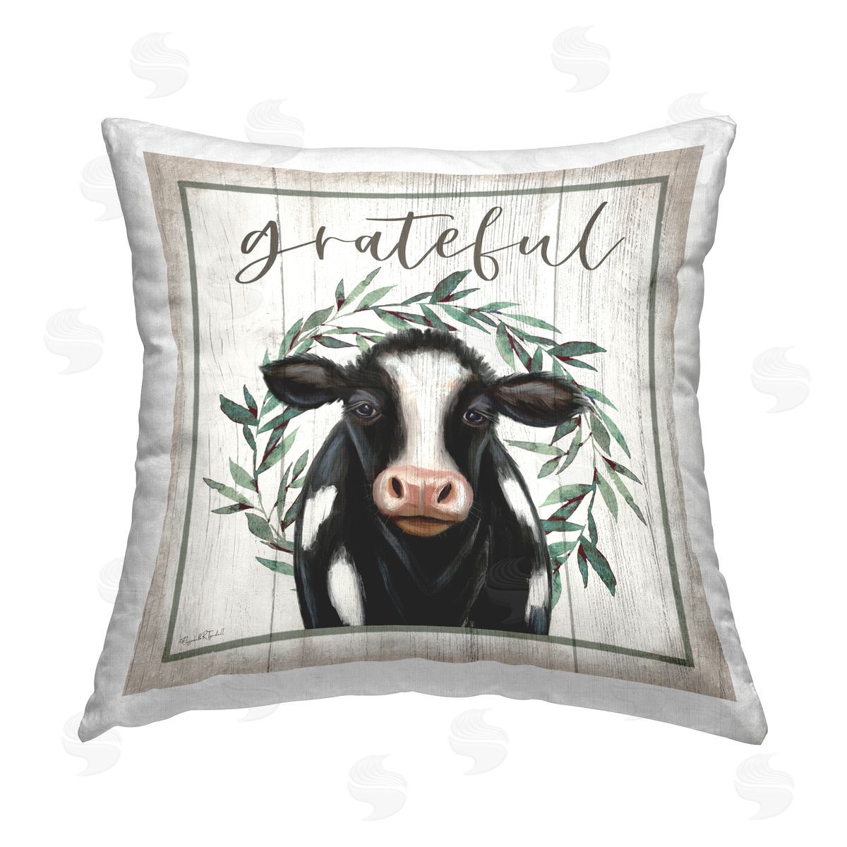 Grateful Phrase Rustic Cow Decorative Printed Pillow, Home Decor by Elizabeth Tyndall