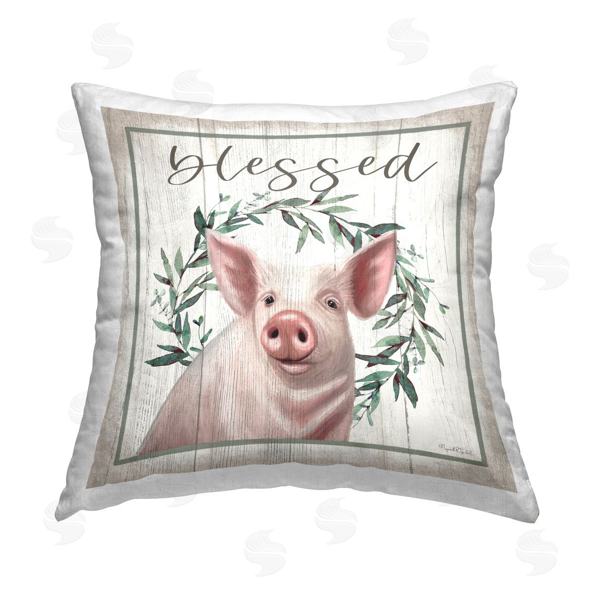 Blessed Farmhouse Pig Rustic Wreath Decorative Printed Pillow, Home Decor by Elizabeth Tyndall