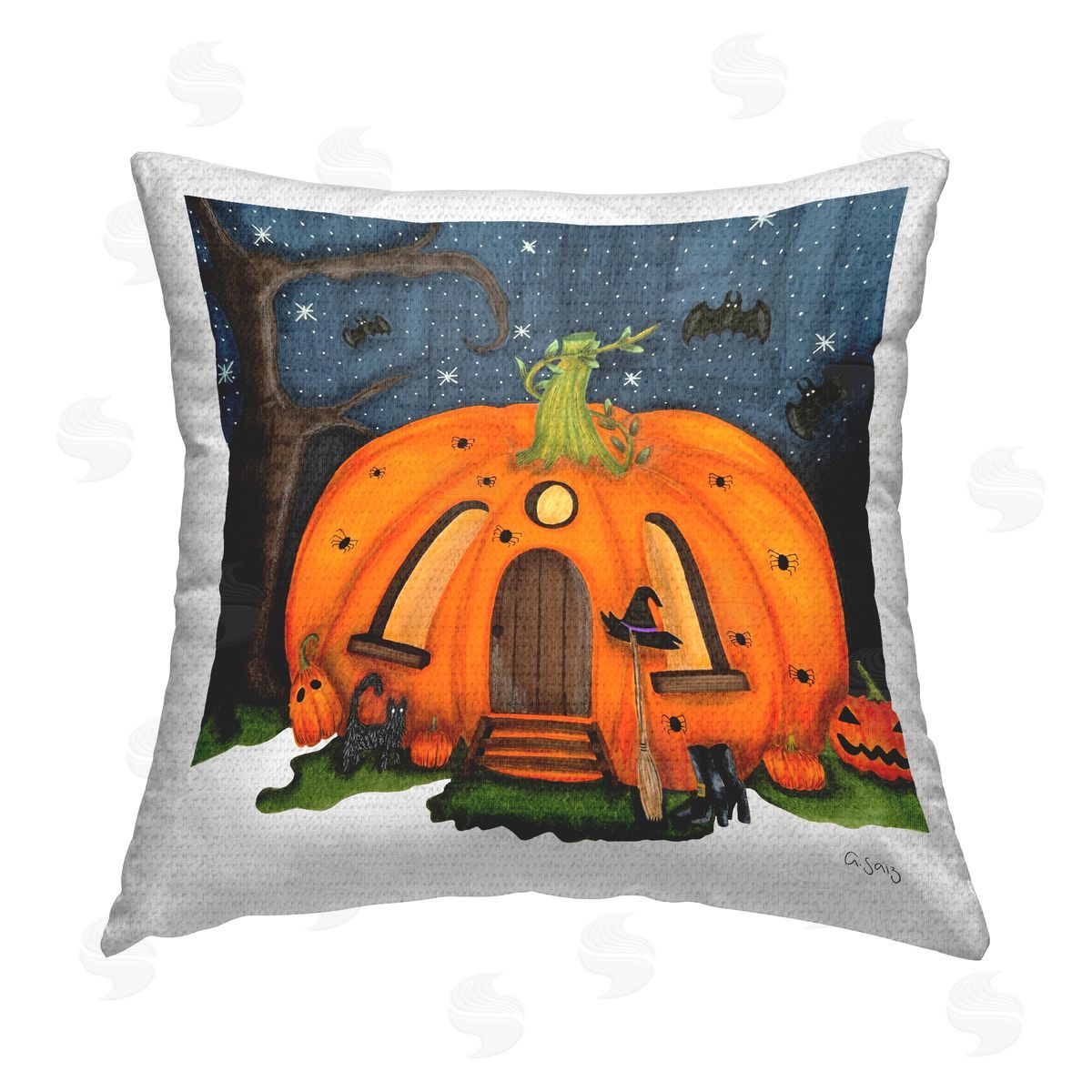 Jack-o-Lantern Witch House Outdoor Printed Pillow, Home Decor by Ale Saiz Studio