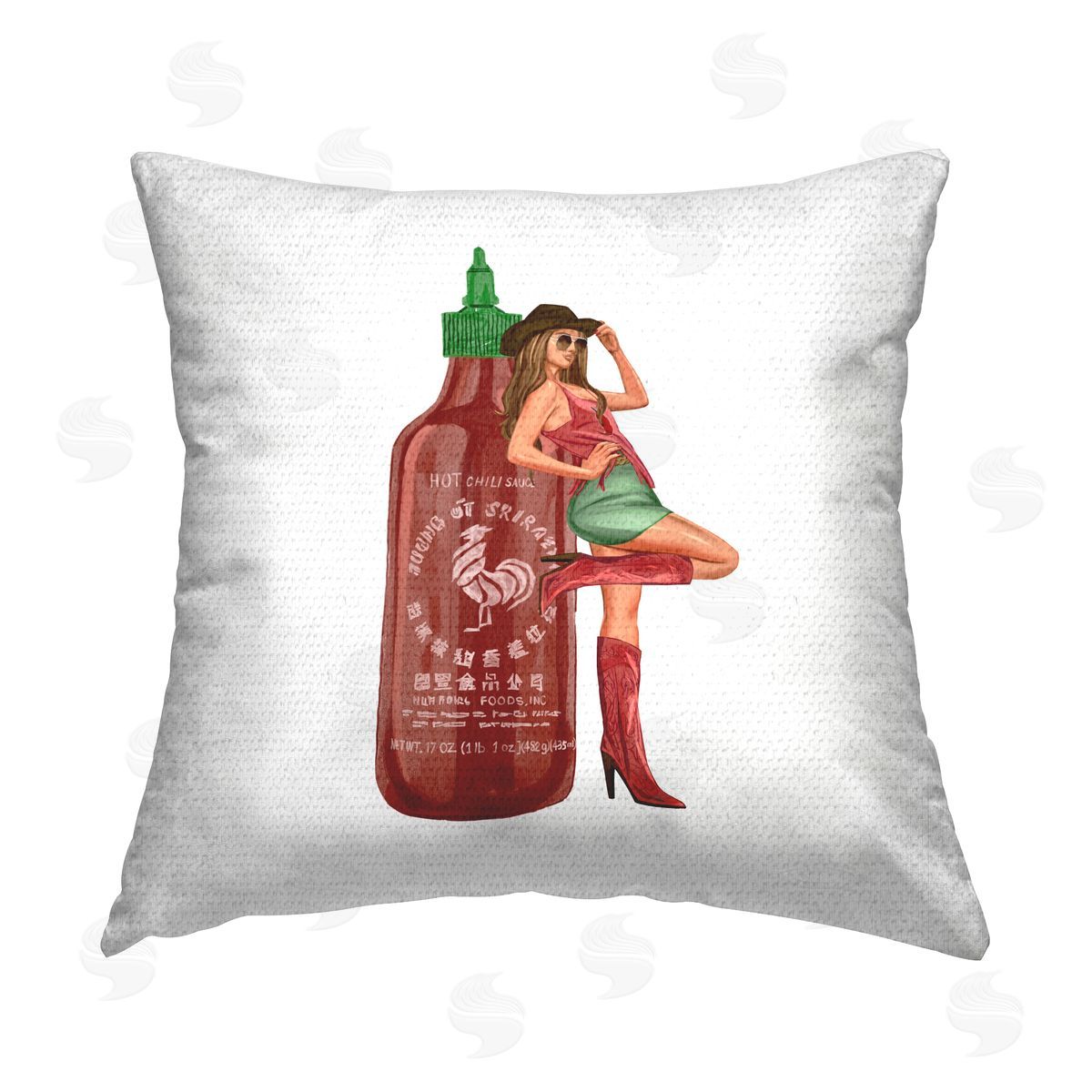 Cowgirl Fashion Hot Sauce Bottle Outdoor Printed Pillow, Home Decor by Ziwei Li