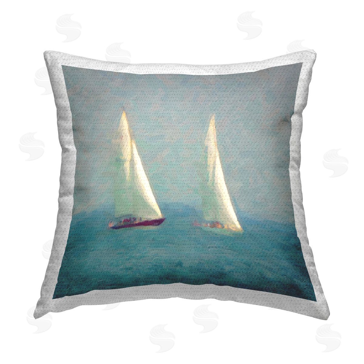 Two Sailboats Foggy Ocean Waves Outdoor Printed Pillow, Home Decor by Graffi*Tee Studios