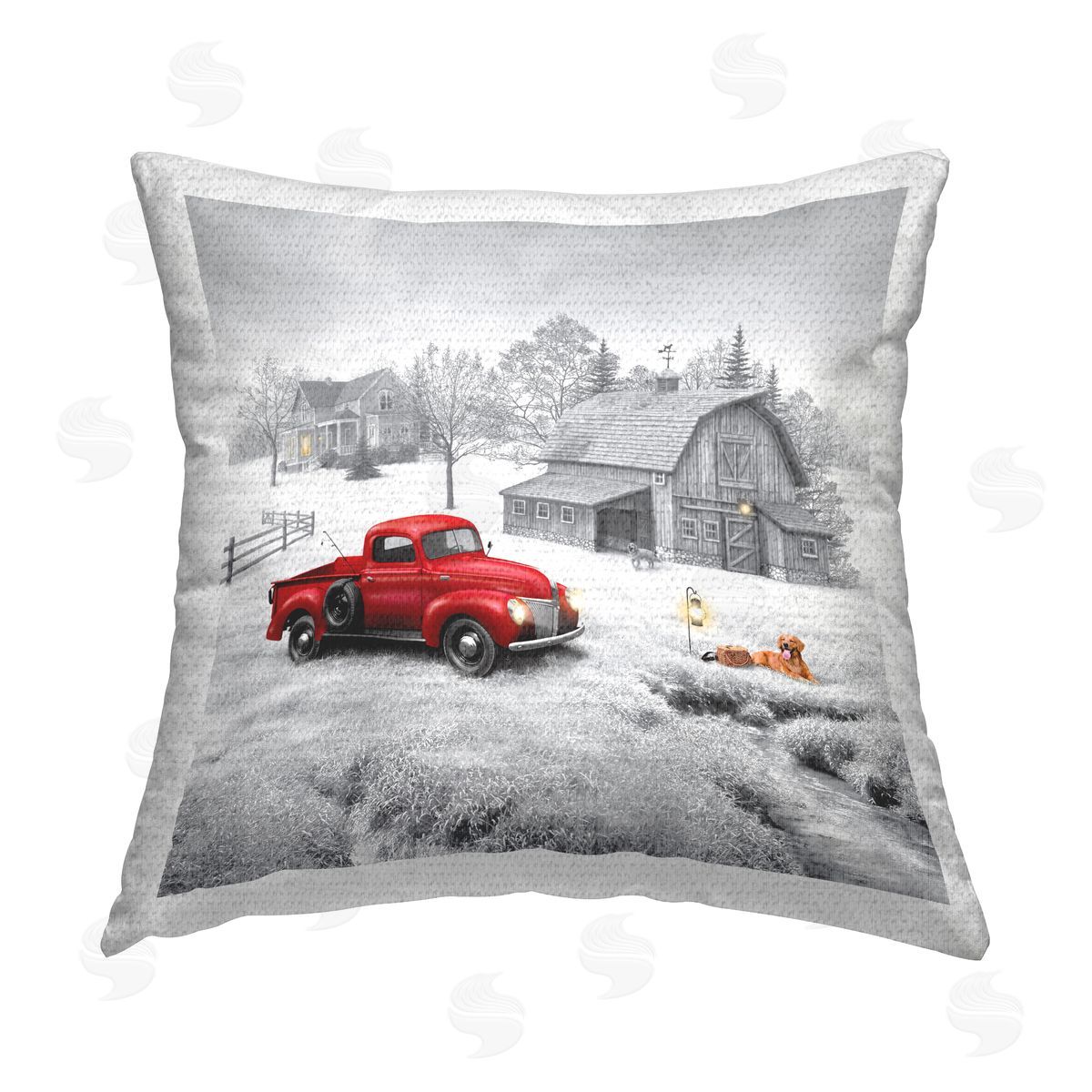 Red Vintage Truck Farmland Barn Outdoor Printed Pillow, Home Decor by Michael Shelton