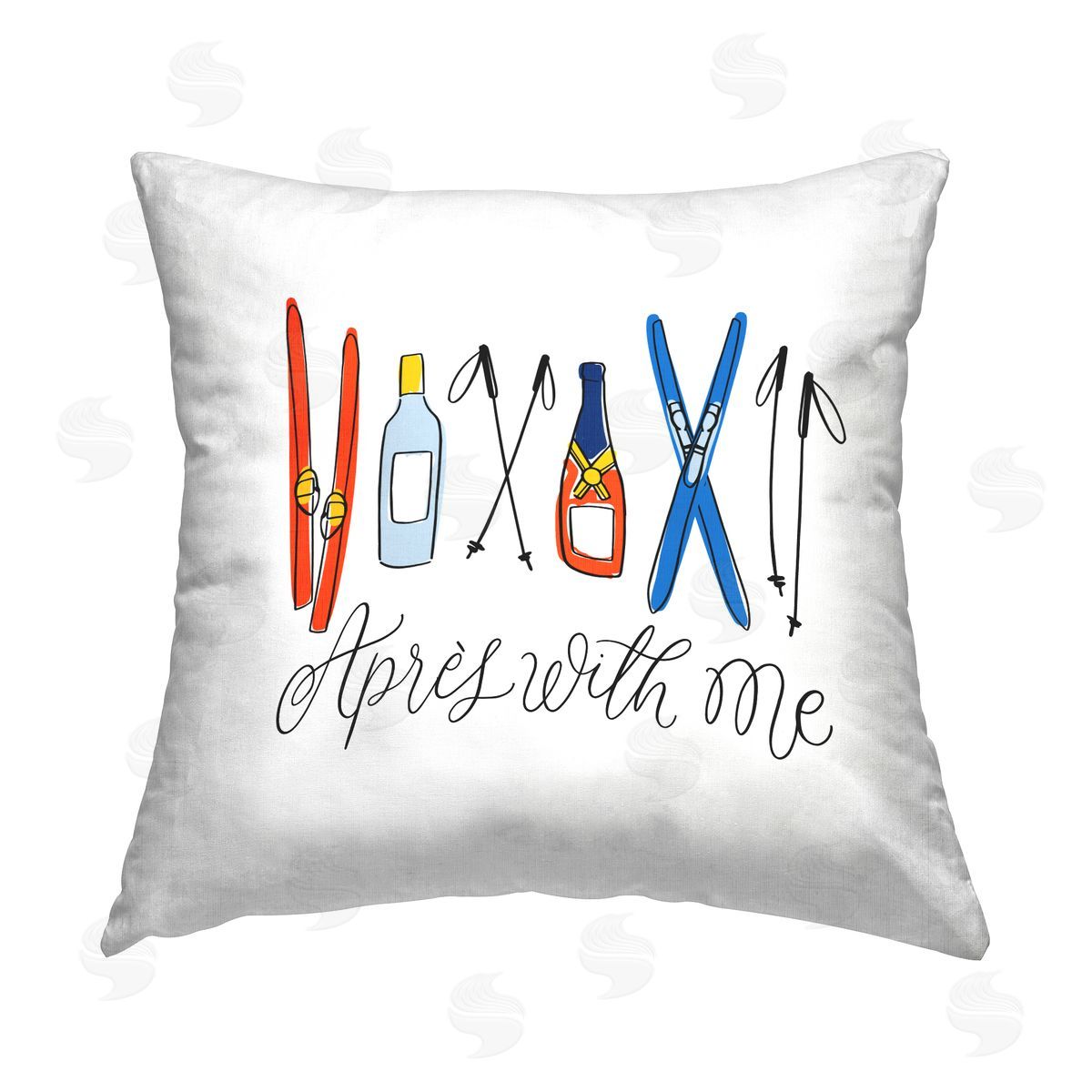 Apres With Me Winter Skiing Sports Decorative Printed Pillow, Home Decor by Doodles.Ink.