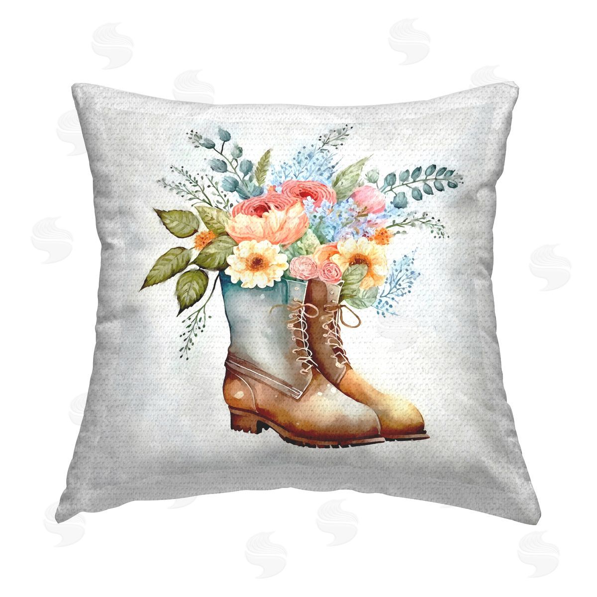 Floral Gardening Boots Bouquet Outdoor Printed Pillow, Home Decor by Ziwei Li