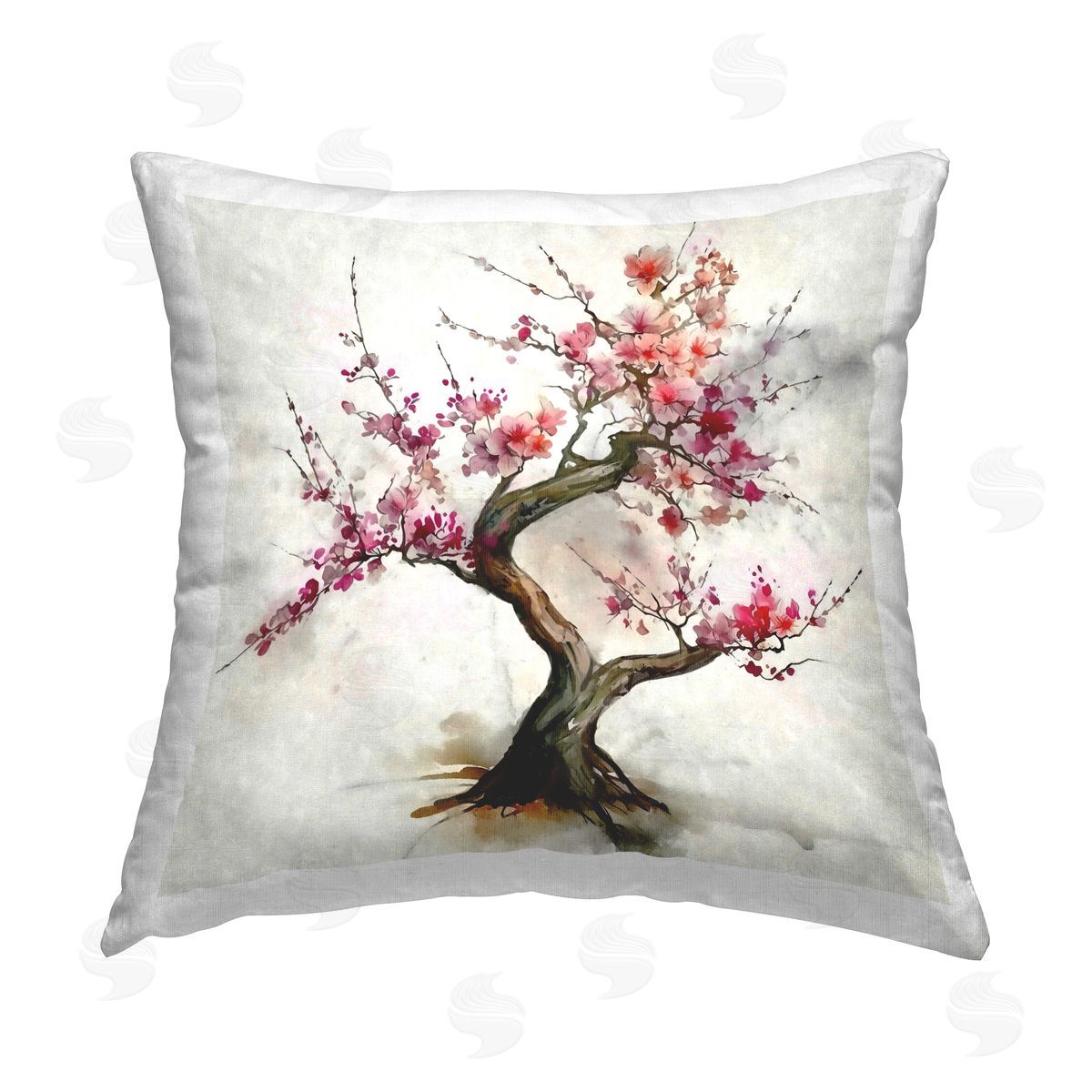 Blooming Cherry Blossom Bonsai Tree Decorative Printed Pillow, Home Decor by Ziwei Li