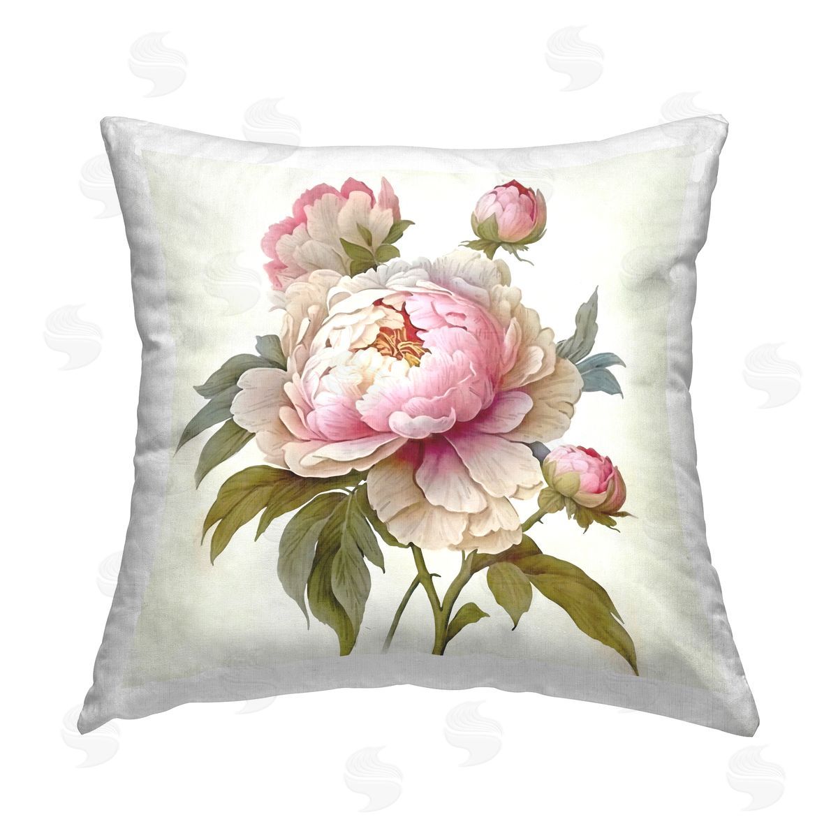 Pink Peony Blooms Vintage Flower Decorative Printed Pillow, Home Decor by Ziwei Li