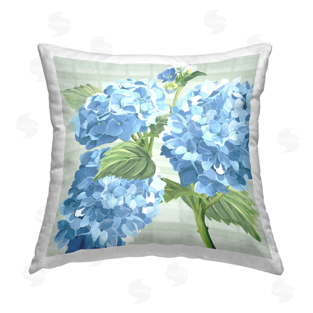 Blue Hydrangeas Country Tartan Decorative Printed Pillow, Home Decor by Erica Christopher