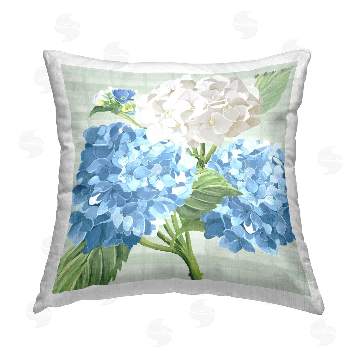Hydrangea Flowers Tartan Pattern Decorative Printed Pillow, Home Decor by Erica Christopher