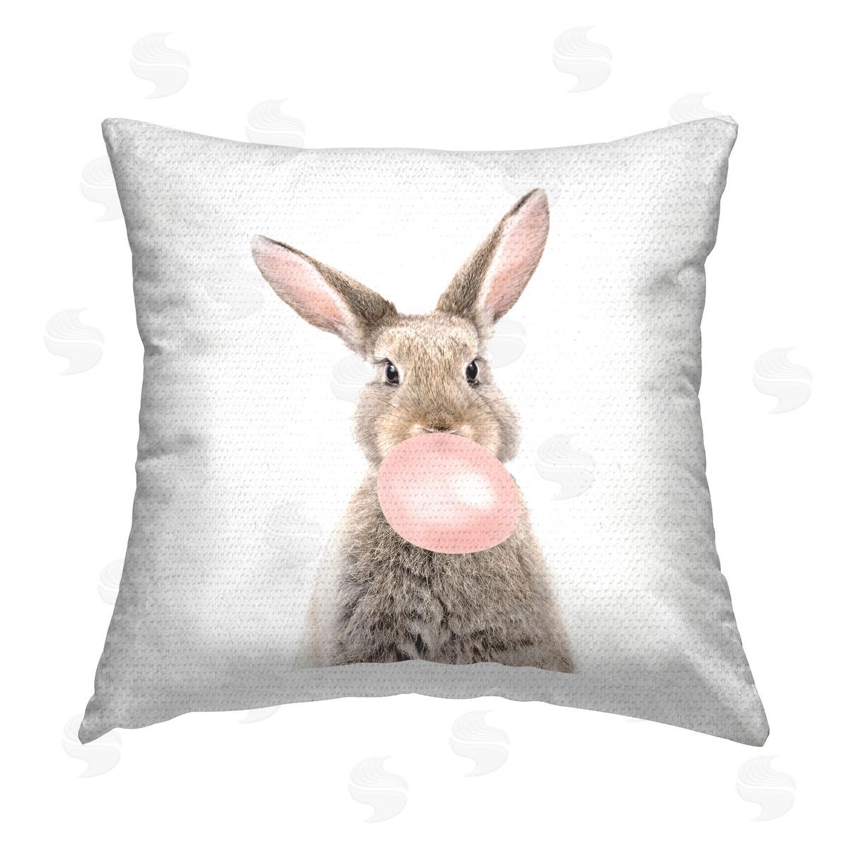 Rabbit With Pink Bubblegum Outdoor Printed Pillow, Home Decor by Katherin Pienaar