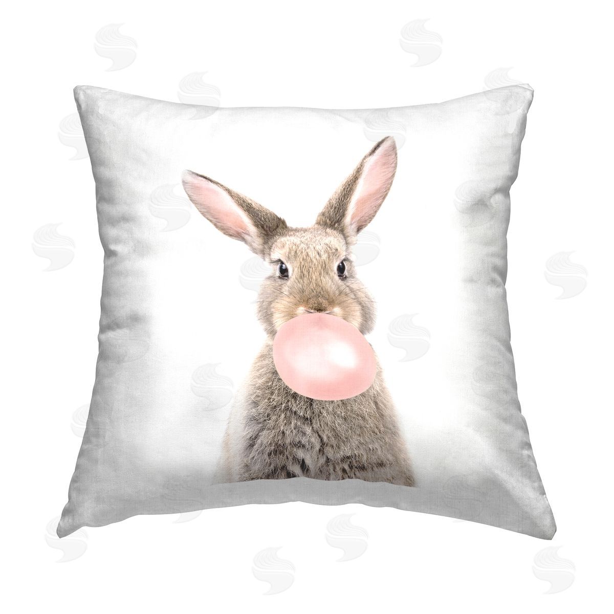 Rabbit With Pink Bubblegum Decorative Printed Pillow, Home Decor by Katherin Pienaar