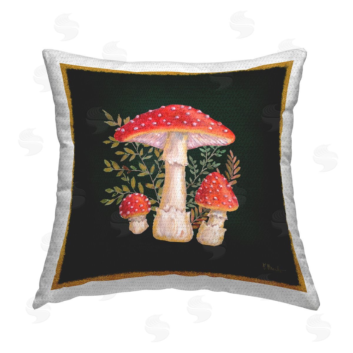Red Forest Mushrooms Outdoor Printed Pillow, Home Decor by Paul Brent