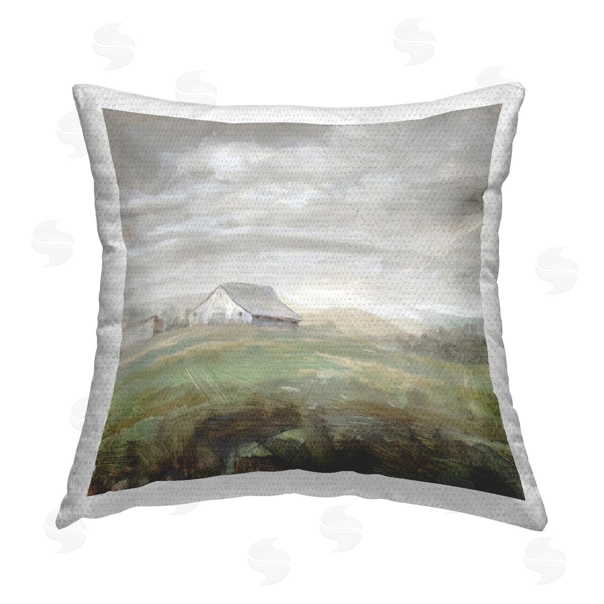 Countryside Barn Landscape Outdoor Printed Pillow, Home Decor by Danhui Nai