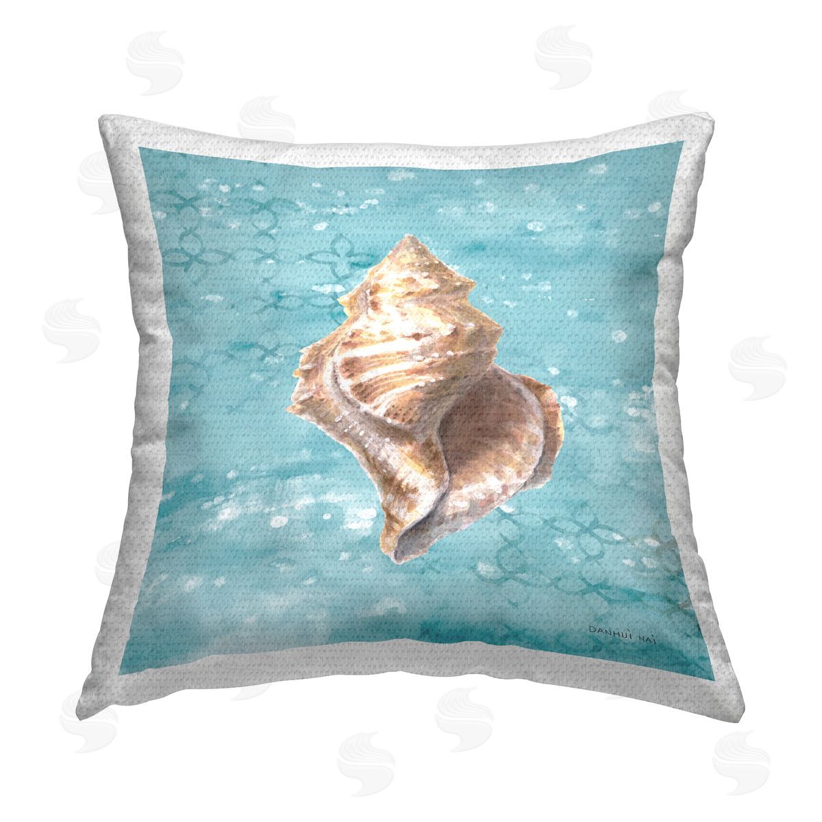 Conch Shell Turquoise Pattern Outdoor Printed Pillow, Home Decor by Danhui Nai