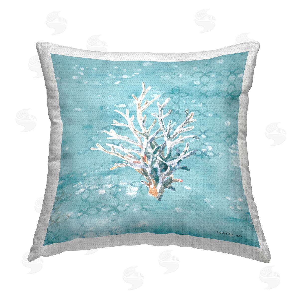 Blue Coral Beach Pattern Outdoor Printed Pillow, Home Decor by Danhui Nai