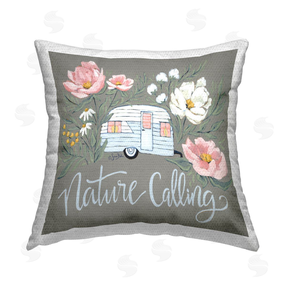Nature Calling Floral Camper Van Outdoor Printed Pillow, Home Decor by Sara Baker