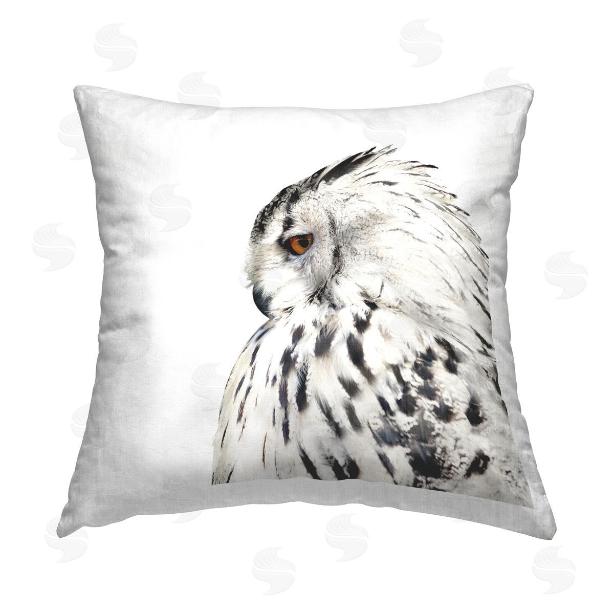 White Snowy Owl Portrait Decorative Printed Pillow, Home Decor by Elephant Stock
